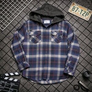 Hurley Mens Hooded Flannel Shirt Blue Grey Plaid Long Sleeve Button Up M FLAW
